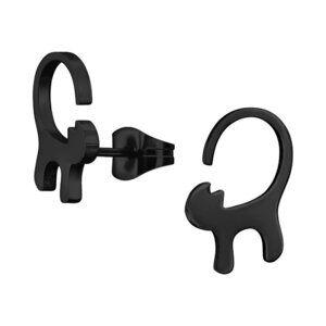 Black Cat Stainless Steel Stud Earrings Minimalist Feline-Jewelry